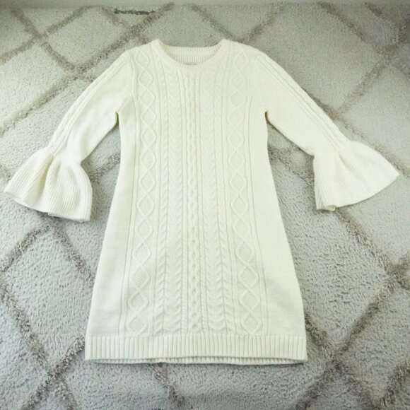 Eliza J Dresses & Skirts - Eliza J Knit Sweater Dress Womens Large White Bell Sleeve Nordic Scandinavian